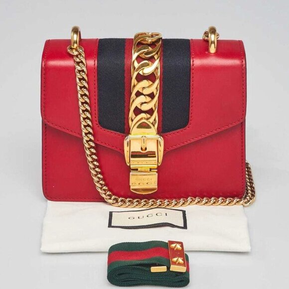 Gucci Red Leather Mini Sylvie Shoulder Bag - Picture 1 of 11